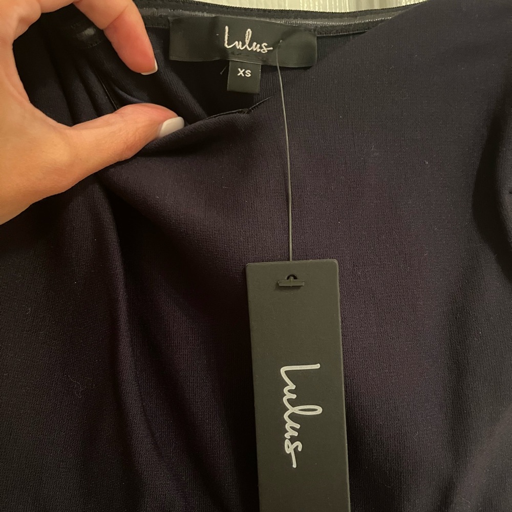 Lulus How Much I Care Navy Off the Shoulder Dress Midnight Blue Navy NWT Size XS - Picture 4 of 9